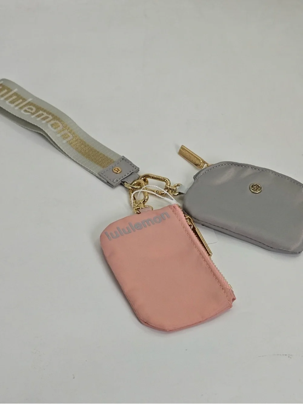 lululemon Pink and Gray Dual Pouch Key Set with Gold Hardware